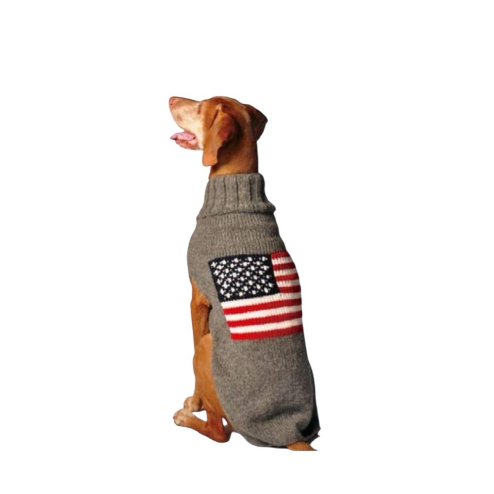 Chilly Dog 100% Wool Gray USA American Flag‎ Sweater Size Medium